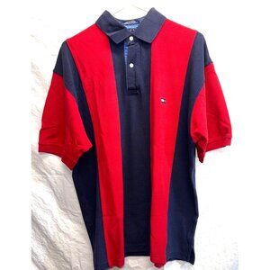 Tommy Hilfiger Mens LARGE Polo Shirt  2-button Front Red and Blue Short Sleeve